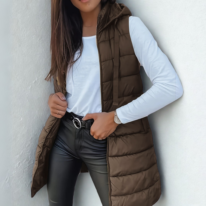 Olivia - Casual Sleeveless Hood Long Puffer Vest