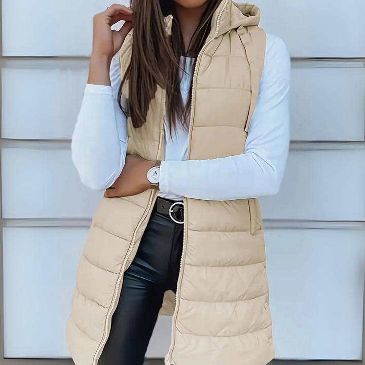 Olivia - Casual Sleeveless Hood Long Puffer Vest