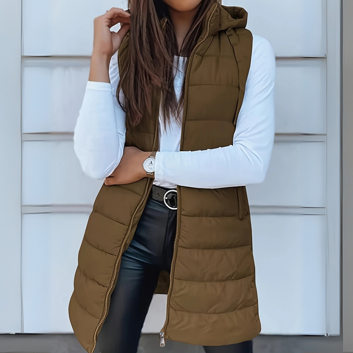 Olivia - Casual Sleeveless Hood Long Puffer Vest