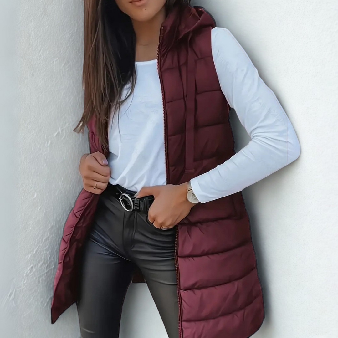 Olivia - Casual Sleeveless Hood Long Puffer Vest