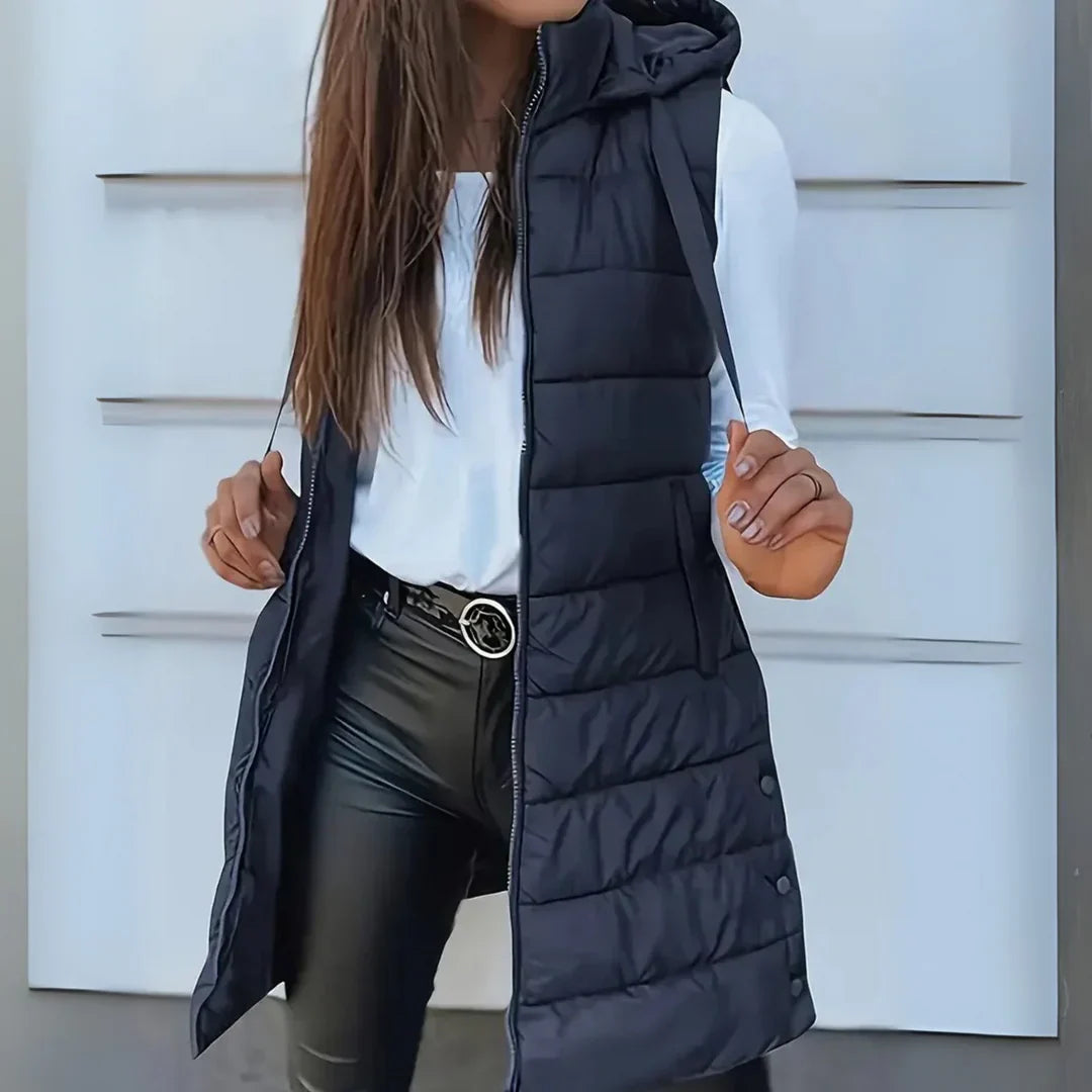 Olivia - Casual Sleeveless Hood Long Puffer Vest