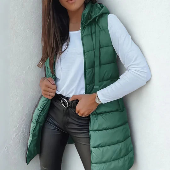 Olivia - Casual Sleeveless Hood Long Puffer Vest