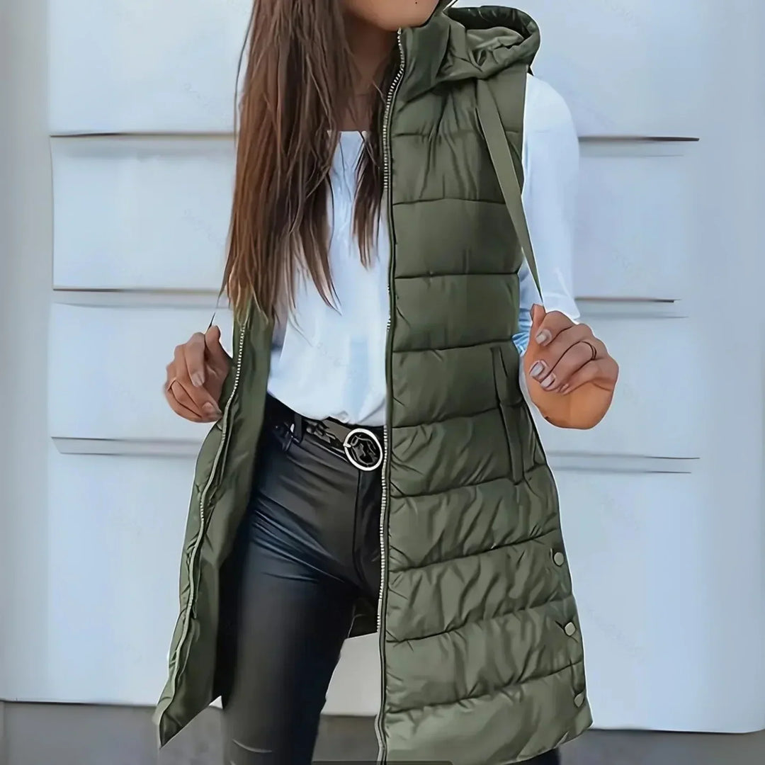 Olivia - Casual Sleeveless Hood Long Puffer Vest