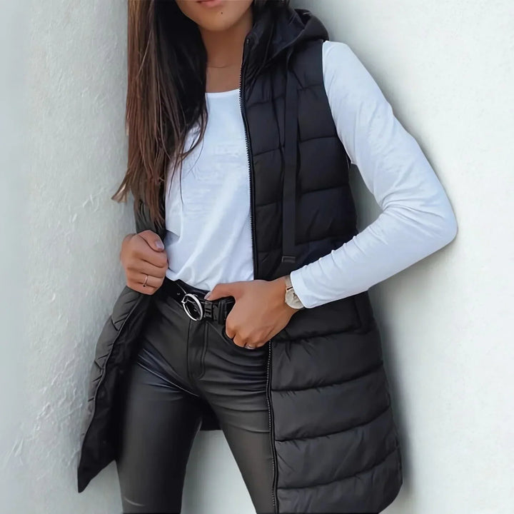 Olivia - Casual Sleeveless Hood Long Puffer Vest