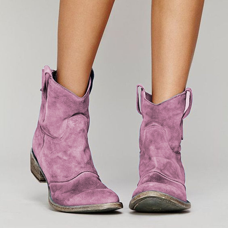 Lisa - Suede Western Ankle Boots
